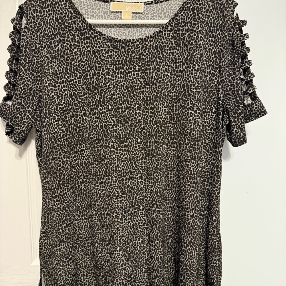 Michael Kors Black and Gray Leopard Print Short Sleeve Top